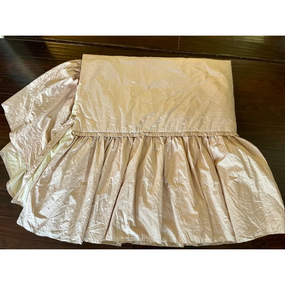 Vtg Anne Gish Pink Iridescent DeLorme Silk Twin Comforters Set of 2, 22” Ruffle